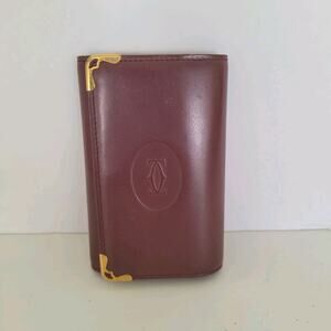 Must de Cartier Key Case 6 Hooks Wallet Trifold Red Calf Leather Designer
